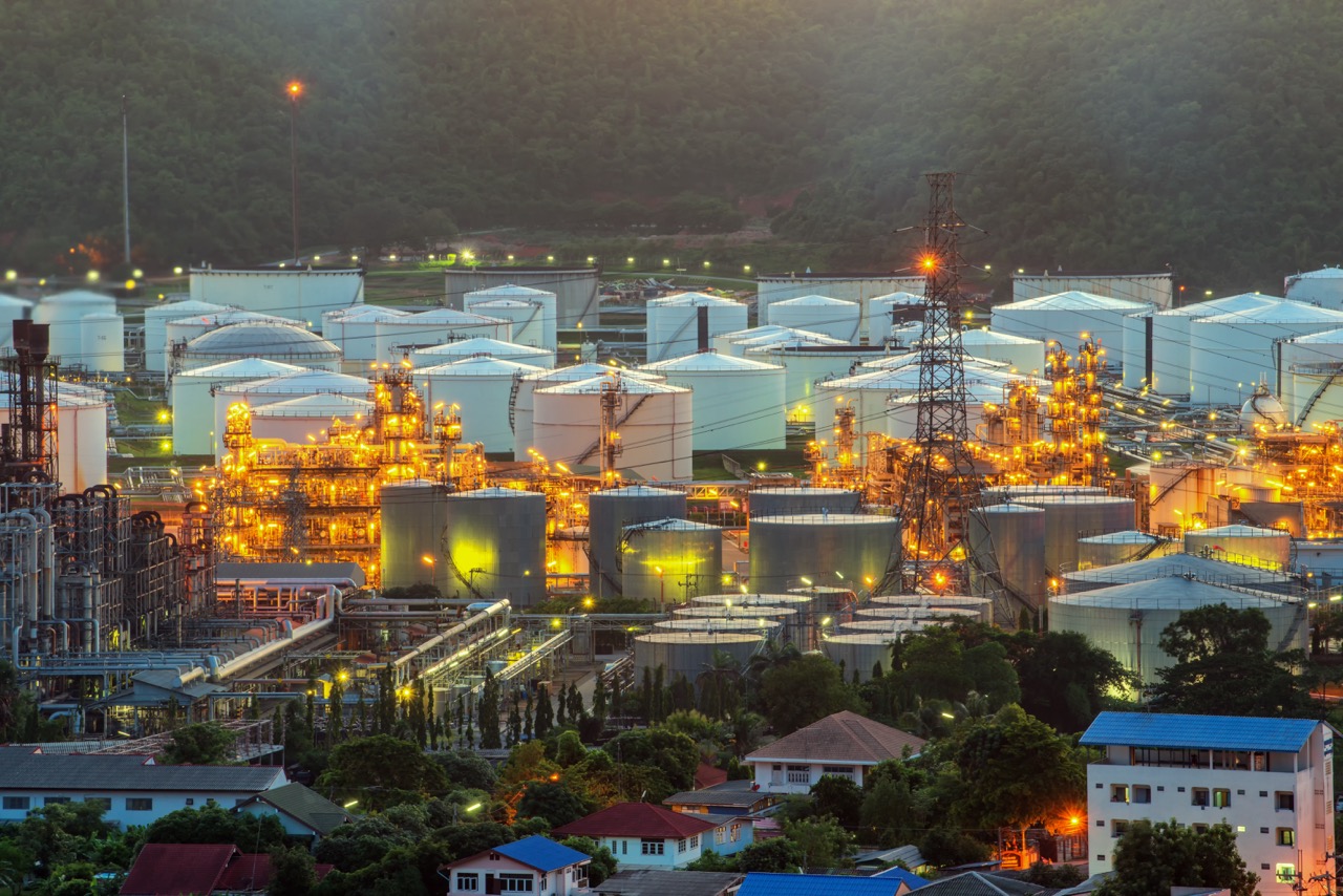 Oil storage tank in petrochemical plant